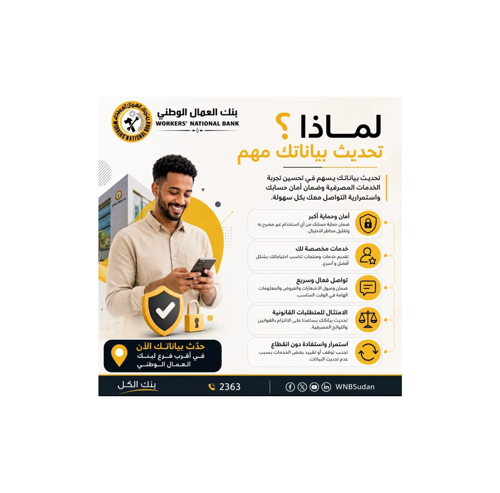 بنك العمال الوطني يدعو عملاءه لتحديث بياناتهم المصرفية لضمان كفاءة الخدمات